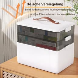 Medicijnbox met 3 lagen ideaal voor huishouden en reizen - Draagbaar met lederen handvat - 34 x 22 x 25,5 cm - Wit. — thumbnail 5