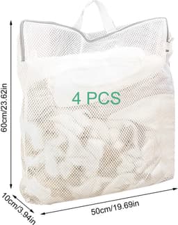 IMPERATORIS® e Was en Schoenen - Mesh Wasnet met Rits - Voorkomt Slijtage - Set van 4 - Wit - 50 x 60 cm — thumbnail 3