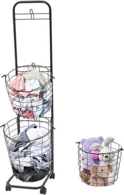 Grote Wasmand op Wielen met 3 Verwijderbare Sorteerbakken - Slimme Waswagen voor Slaapkamer en Badkamer — thumbnail 1