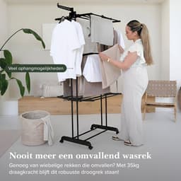 Jubbly® - Wasrek inklapbaar - Droogrek inklapbaar - Droogtoren met wieltjes - Wasrek staand - 30 Meter drooglengte - 35 Kilo draagkracht - Binnen als buiten gebruik - Zwart — thumbnail 4