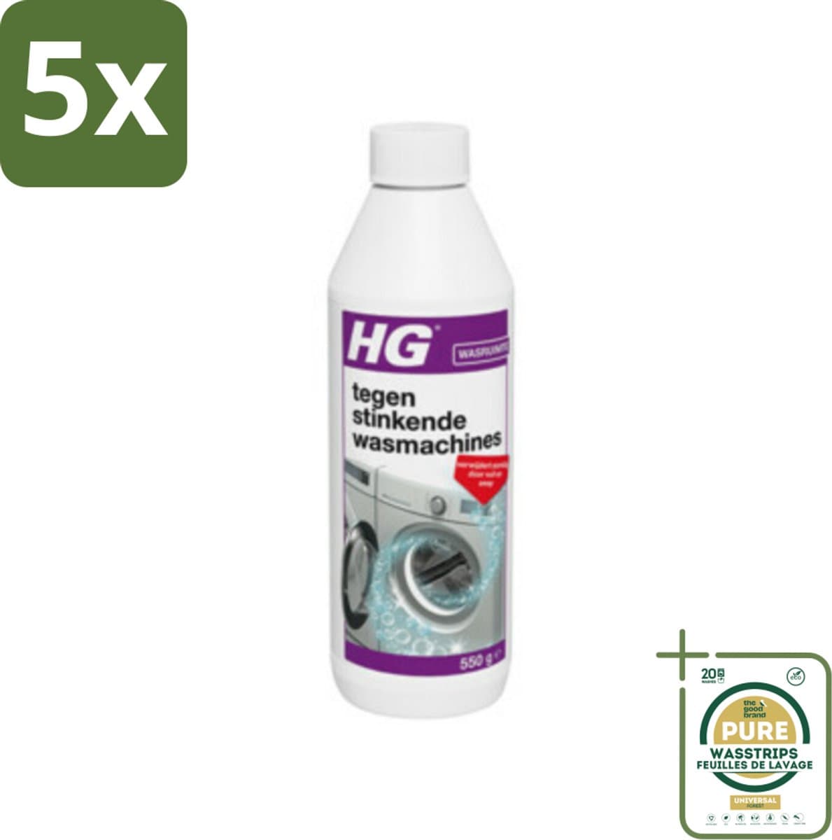 5 x HG - Tegen Stinkende Was - Verwijdert Aanslag Door Vuil & Zeep - 550 g - Grootverpakking - Wasmachine Reinigen - Stinkende Wasmachine - Wasmachine Geur - Wasmachine Reiniger — afbeelding 1