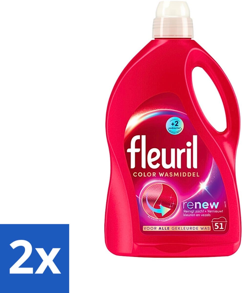 2 x Fleuril - Wasmiddel - Renew Kleur Vloeibaar Wasmiddel - Gekleurde Was - 51 wasbeurten - Wasmiddel - Kleurwas - Wasverzorging - Kleurherstel - Wasformule — afbeelding 1