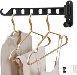 Inklapbare wandkledingstang met 6 gaten, zwart, modern design - 180 graden draaibaar - geschikt voor balkons, badkamers, bijkeuken en slaapkamer — thumbnail 1