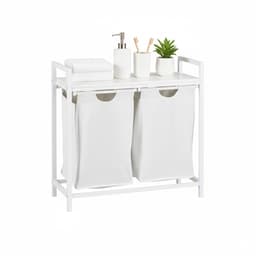 Wasmand met 2 vakken - 92 liter - plank - wit-grijs — thumbnail 1