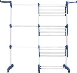 PIPIPOXER-Uitschuifbare Droogtoren-Droogrek – Inklapbaar Wasrek – Uitgerust met Wieltjes-Blauw + Wit — thumbnail 4