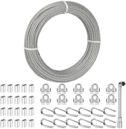 EGoods - Roestvrij stalen kabel 3mm 30m met oogjes en accessoires voor gordijntouw, klimhulp en waslijn — thumbnail 1