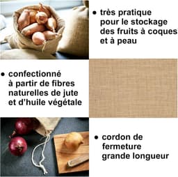 3 natuurlijke jute zakjes met trekkoord voor opslag van groenten en fruit — thumbnail 4