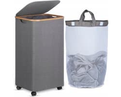 Wasmand op Wielen 100L met Uitneembare Zak & Bamboe Frame — afbeelding 1