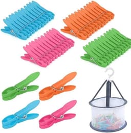 Kleurrijke wasknijpers set met mand - 48 antislip kunststof wasknijpers voor waslijn en kleding — thumbnail 1
