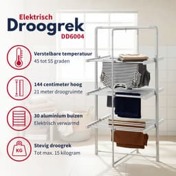 Dirt Devil Elektrisch Droogrek met Verwarming – Droogtoren 230W - Staand Wasrek 21m Droogruimte - IP22 Waterbestendig - 73 x 144 x 68 cm - Aluminium — thumbnail 4