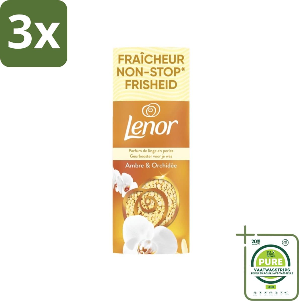 3 x Lenor – Geurbooster – Amber & Orchidee – 12 Wasbeurten – 155 g - Grootverpakking - Geurparels - Wasgeur - Luxegeur - Orchidee - Vanille — afbeelding 1