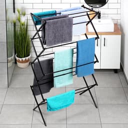 Droogrek Staand Metaal Zwart Verticaal Intrekbaar 43-75x37,5x139 cm - Droogtoren - Wasrek - Washanger — thumbnail 2