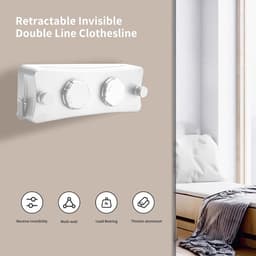 Allecto Plus - Uittrekbare Waslijn 51m - Duo Reel - Wandgemonteerde Binnenwaslijn voor Balkon en Badkamer met Roestvrij Staal Dubbel Touw — thumbnail 2