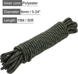 Diamantgevlochten Polypropyleen/Nylon Touw - 15 m - Hoge Sterkte - Voor Binnen en Buiten - Camping Boot Kledinglijn 6 mm - Legergroen/Zwart — thumbnail 5