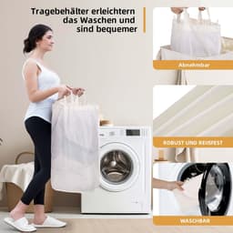 Wasmand - Met deksel, 3 vakken en handgrepen - Beige 160L — thumbnail 3