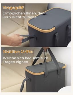 Opvouwbare wasmand - ruimtebesparend - 52 l - bamboe en Oxford-stof - smal — thumbnail 4
