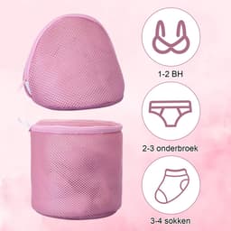 BH Waszakken - Mesh Delicates Zakken - Ondergoedbeschermer met Rits - Voor Wasmachine & Reizen - Voor Vrouwen & Studenten - Roze - 30x25 cm - 6 Stuks — thumbnail 3