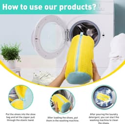 2 stuks wasnet - schoenwaszak - wasmachine met ritssluiting - 360 graden reinigingspluisjes - verhoogde interne wrijving - schoenen voor geelblauw — thumbnail 4