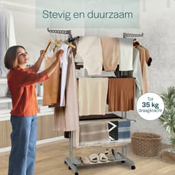 BAUER & MEYER® - Droogrek - Inklapbaar Wasrek - Incl. 20 wasknijpers - Droogtoren - Wastoren - 173 x 75 x 63 cm - Grijs — thumbnail 5