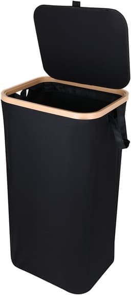 Wasmand met Deksel – Opvouwbare Wasmand – Wasbox 100L – Wassorteerder met Binnenzak – Zwart – Voor Badkamer, Slaapkamer en Wasruimte — thumbnail 1