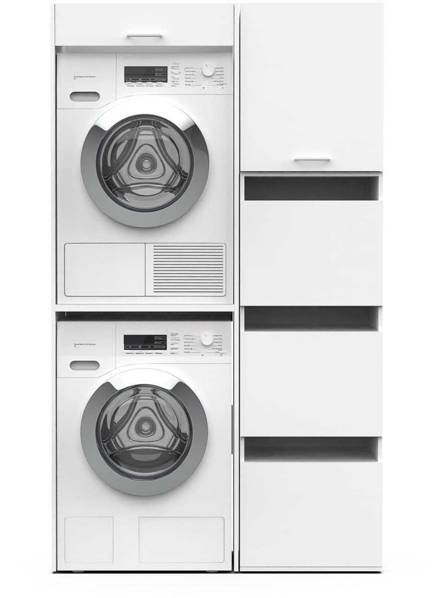 Washcab® Wasmachine Kast - Droger Verhoger - Wasmachine Ombouw - Droger op wasmachine Wit - Stack Set 2 — afbeelding 1