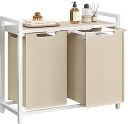 VASAGLE BLH201LH01 - Wasmand met 2 Vakken - Afneembare Waszak - Met Opbergplank en Metalen Frame — thumbnail 1