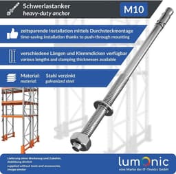 5x Zwaar Gebruik Anker M10 x 210mm Gegalvaniseerd - Sterke Betonpluggen voor Montage — thumbnail 4