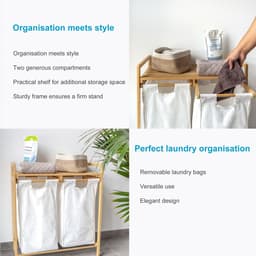 Intirilife Wasmand Uittrekbar van bamboe met 2 vakken - tweedelige waszak - uittrekbare, afneembare waszakken van katoen - dubbele wasmand met opbergvak - wassorteerder - scheiden en sorteren — thumbnail 4