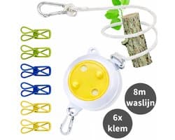 HEM Uittrekbare Waslijn 8 Meter – Oprolbaar & Draagbaar – Met 6 Klemmen – Camping & Reizen – Caming Waslijn