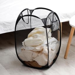 Wasmand - 2 Stuks - Opvouwbare wasmand - Opbergmand - Wasmanden - Wasmand Opvouwbaar - Opbergzak - Inklapbare Wasmand - Waszak met Handvat - Speelgoedwasmand - Geschikt voor Slaapkamer, Badkamer, Kinderkamer, Reis - 23.5*23.5*46.5cm - zwart/ wit — thumbnail 3