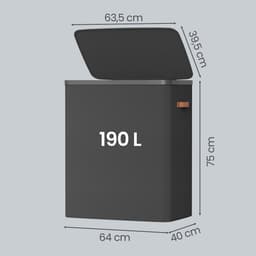 SONGMICS LCB814BH01 - Wasmand met 3 Vakken - 190 L Inhoud - Met Deksel en Handgrepen — thumbnail 2