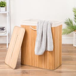 Decopatent Bamboe Wasmand - Dubbele Wasmand met deksel - Opvouwbaar - 110 L - Naturel — thumbnail 2