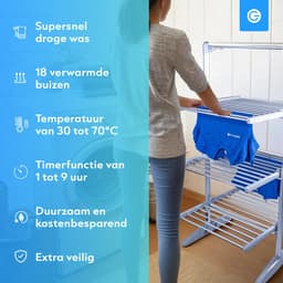 Premium Elektrisch Wasrek met Verwarming 300W - Droogtoren - Elektrisch Droogrek - Wit - Silvergear — thumbnail 2