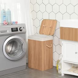 Wasmand Vuile wasmand met handgrepen deksel en uitneembare voering Opvouwbaar en ruimtebesparend Maximaal draagvermogen 20 kg Stevige en duurzame constructie 40 x 30 x 60 cm naturel — thumbnail 4