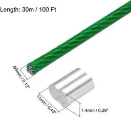 - Kabel - 30 m - Voor het ophangen van lampen en decoraties - Groen - Geschikt voor tuin en feesten - Inclusief 10 aluminium sleeves — thumbnail 5