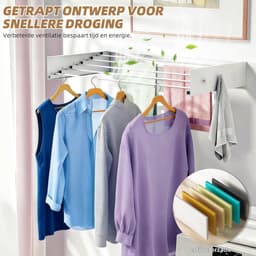 Drying rack, wall mounted carbon steel, 60 cm, extendable clothesline with 4 hooks, load capacity 25 kg, space-saving - ShopVlot — thumbnail 2