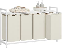 Conway Living® Wassorteerder - 4 vakken - 160L - Metaal - Wit -Wasmanden - Wassorteerder 4 vaken - 116 x 33 x 72 cm — thumbnail 1