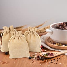 Linnen tasjes onbedrukt - Beige - 9 x 7 cm - Katoenen zakjes met trekkoord - Voor sieraden en doe-het-zelf gebruik — thumbnail 4