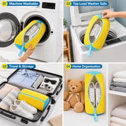 Schoenwaszak voor wasmachine - Geel - Herbruikbare pluche waszak met ritssluiting - Voor sneakers en sportschoenen — thumbnail 4