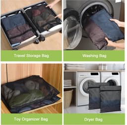 Wasnetten voor wasmachine, 50 x 60 cm, waszakken met ritssluiting, wasnet voor reizen, blouse, sokken, ondergoed, babykleding (zwart) — thumbnail 2