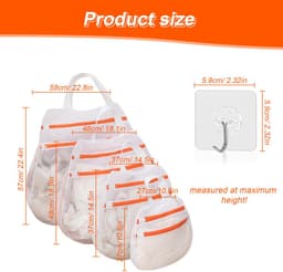 Wasnet, dubbellaags, waszak met ritssluiting en handgrepen, wasnet voor wasmachine met haken, 4 maten, voor ondergoed, slips, handdoeken — thumbnail 4