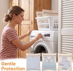 Set van 3 Katoenen Wasnetten 15x12 inch - Ademend Waszak met Stevige Rits voor Delicate Kleding, Ondergoed en Sokken - Ideaal voor Reizen en Wassen — thumbnail 2