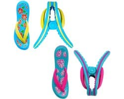 Flip Flop Strandhanddoekharingen - 4 stuks - Veilige reisclips voor ligstoel - Jumbo-clip voor strand, tuin, zwembad, zonnebed of ligstoel - wasdeken en wasknijper van TRIXES