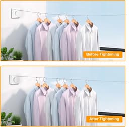 Intrekbare Waslijn - Droogrek Wandmontage - Kleding Drogen - Zelfoprolbaar Staalkabel - 48 m - Wit — thumbnail 5
