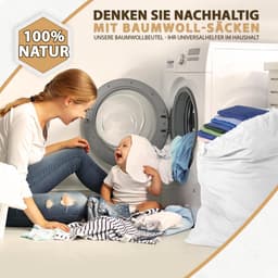 VIDA® - XXL Waszak Wit 70x90cm 100% katoen - Extra grote Heavy Duty waszak XL - duurzaam, met trekkoord, reis wasverzamelaar, wasbox, kledingzak, opslag — thumbnail 5