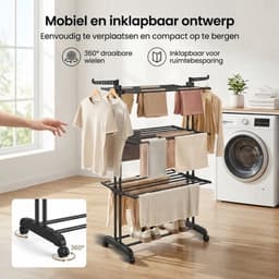 Droogrek Staand - Inklapbaar Wasrek met Wielen - Droogtoren 4 Lagen - 24 Meter Drooglengte - 50 kg Draagvermogen — thumbnail 2