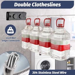 SnelShoppen - Retractable Waslijn voor Binnen en Buiten, 2 x 5.1 m, RVS, Ruimtebesparende Droogrek, Zwart, Ideaal voor Tuin, Balkon, Camping — thumbnail 3