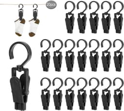 SnelShoppen - 20 Stuks Sterke Klemmen met Hanger Haak, Grote Kledingknijpers voor Garderobe, Hoed, Gordijn, Sokken, Lakens, Strandhanddoek - Ruimtebes — thumbnail 1