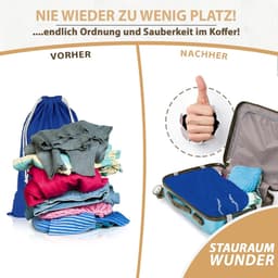 SnelShoppen - Extra grote waszakken 50 x 75 cm, 100% katoen, duurzame waszakken met trekkoord, wasverzamelaar, kledingzak, opbergtassen in blauw, set — thumbnail 3