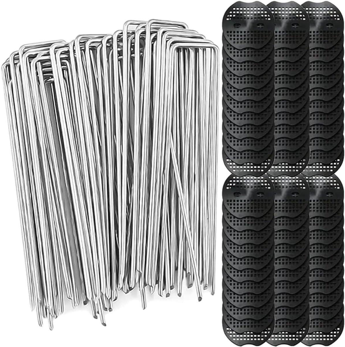 Anti-Roest Grondankers met Bufferschijven voor Onkruidvlies - 150 x 40 mm - Verzinkte U-Haringen - Voor Terras en Tuin — afbeelding 1